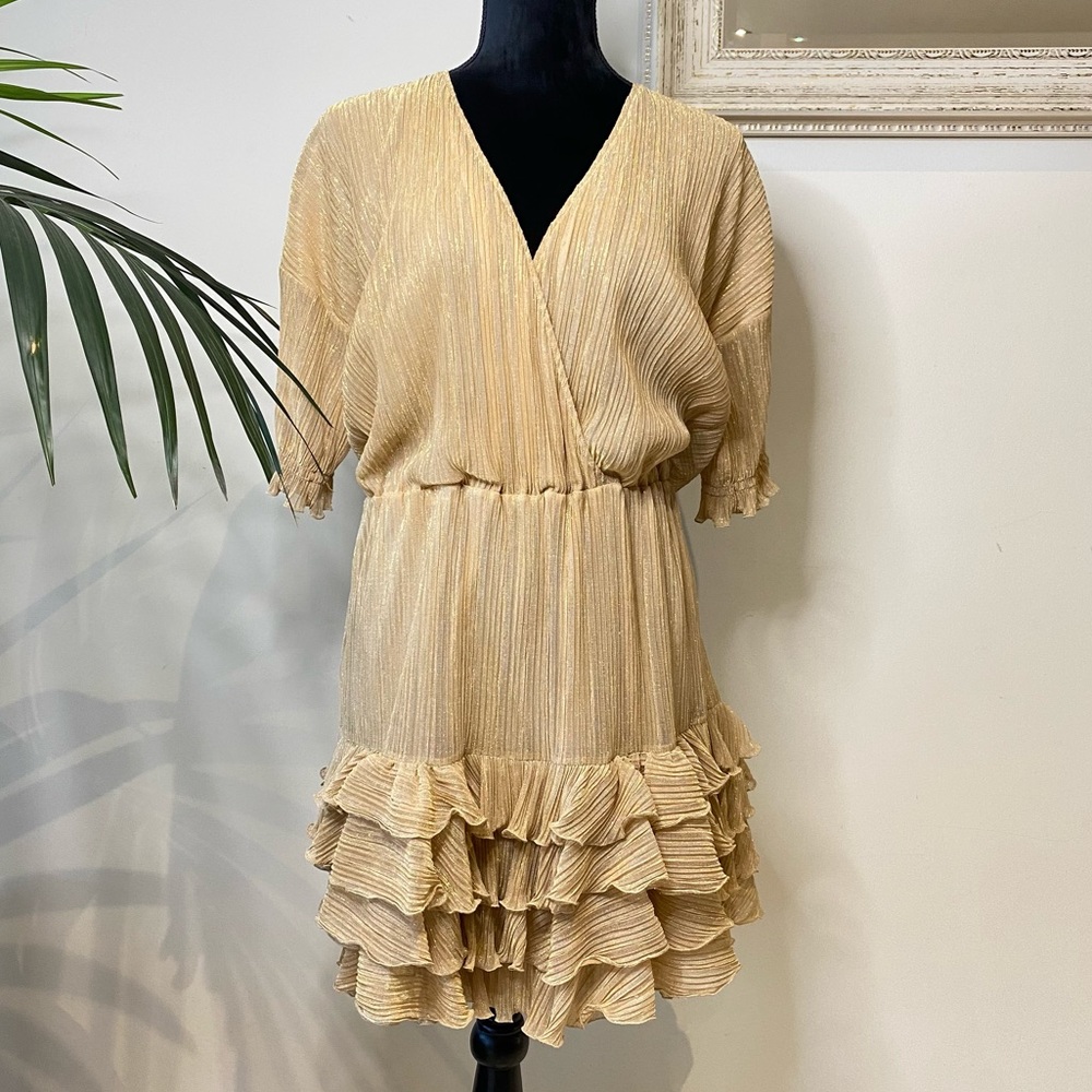 Just Cavalli Gold Ruffle Mini Dress Size 44 - Picture 12 of 17